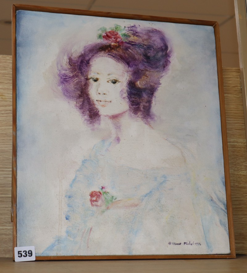 Ellinor Michel (1939-07), oil on canvas, Lady with flowers in her hair, signed and dated 1970, 40 x 35cm
